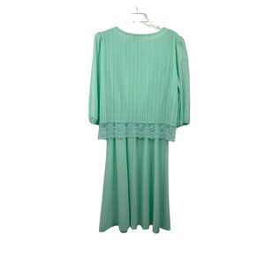 Vintage Sandi Dee Dress Women's 15/16 Mint Green Lace Pleated USA Used